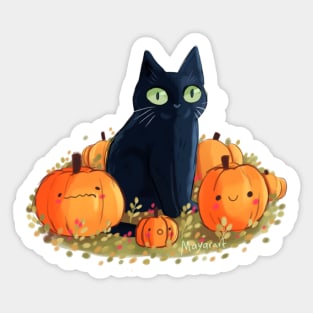 black cat with pumpkins Sticker